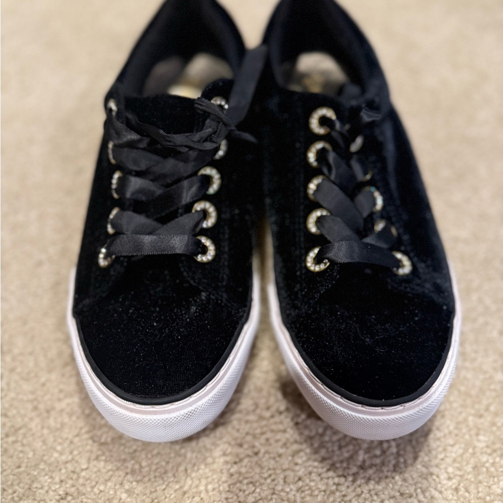 Black Velvet Sneakers with Ribbon Laces